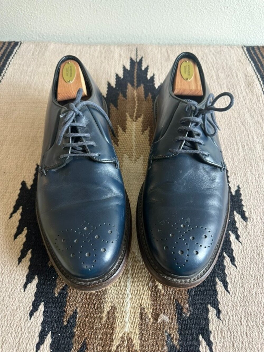 Frank & Oak Navy Leather Derby Brogue Shoes Men's 10